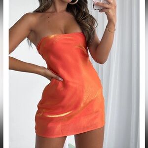 SOLD * WhiteFox Orange Shimmer Crazy For You Lace Up Mini Dress